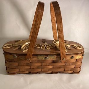 Vintage splint basket purse with seashells